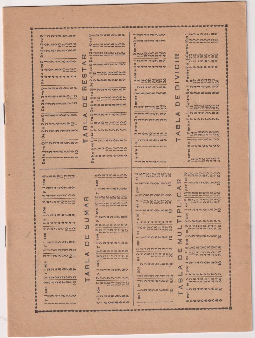 Cuaderno de una raya. SIN USAR, Con la tabla en contraportada. Años 50