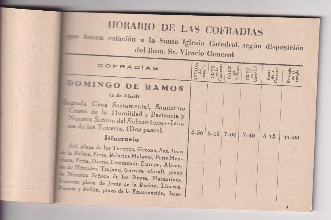 Programa Semana Santa. Guerra Civil. Nómina de las Cofradías que hacen Estación. Sevilla 1939