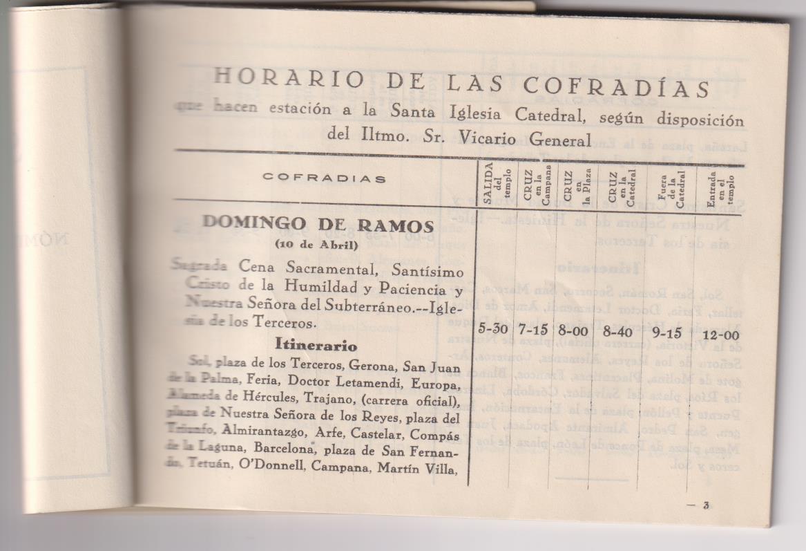 Programa Semana Santa. Guerra Civil. Nómina de las Cofradías que hacen Estación. Sevilla 1938