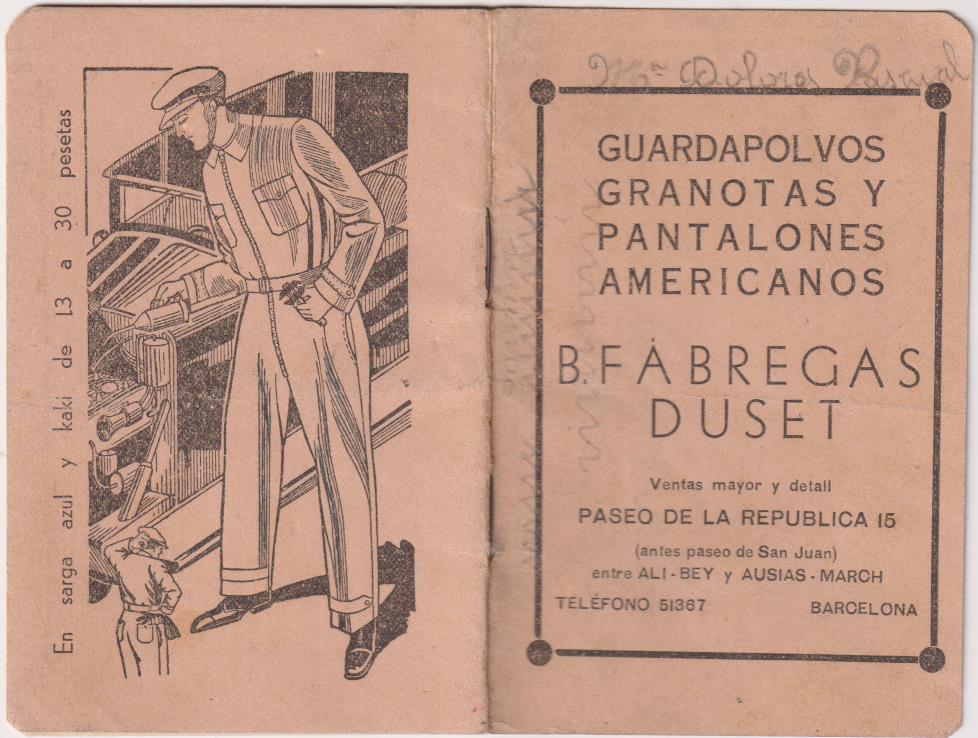 Pequeño Cuaderno (12x8) Publicidad de B.Fábregas Ducet, Barcelona, Años 20-30
