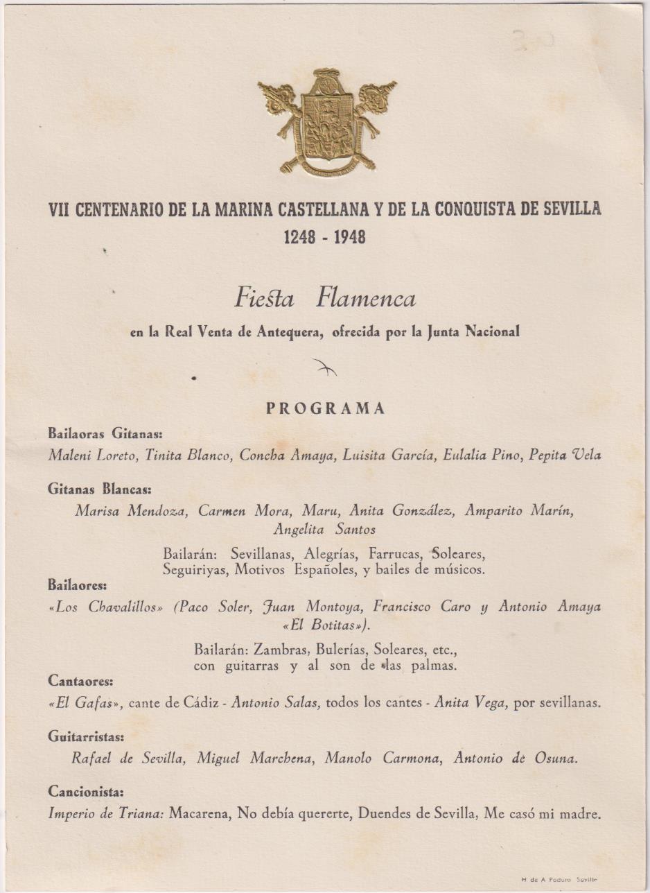 Programa. VII Centenario de la conquista de Sevilla, 1248-1948