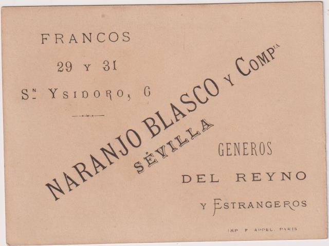 Cromo Postal (10, x8) Naranjo Blasco y Cª. Géneros del Reyno y Estrangeros. Siglo XIX