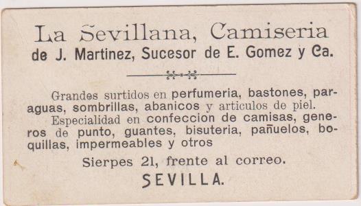 Cromo Postal (9x5) Alemana. Publicidad de Camisería La Sevillana, Sierpes, 21, Sevilla