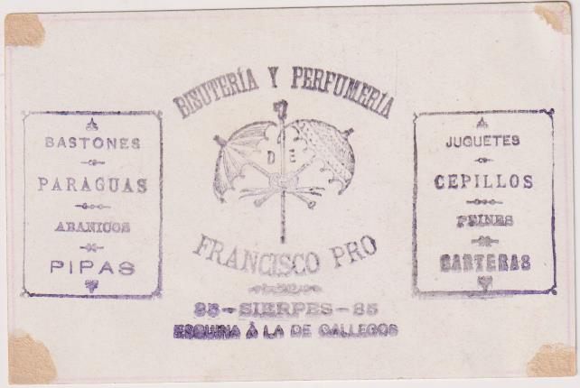 Cromo Posta (10,5x7) Publicidad de Francisco Pro, Bisutería y Perfumería. Sevilla