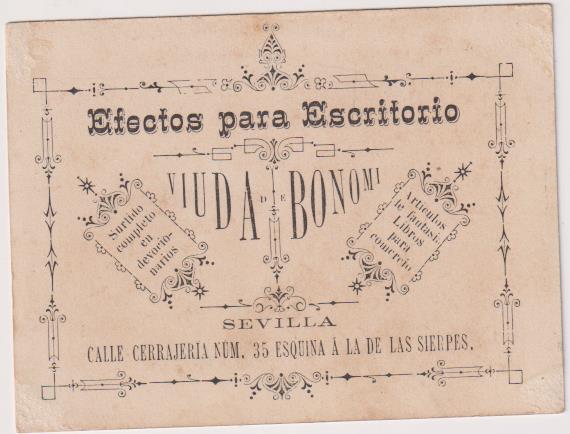 Cromo Tarjeta (9,5x7) Publicidad de Efectos para Escritorio Viuda de Bonomi. Sevilla
