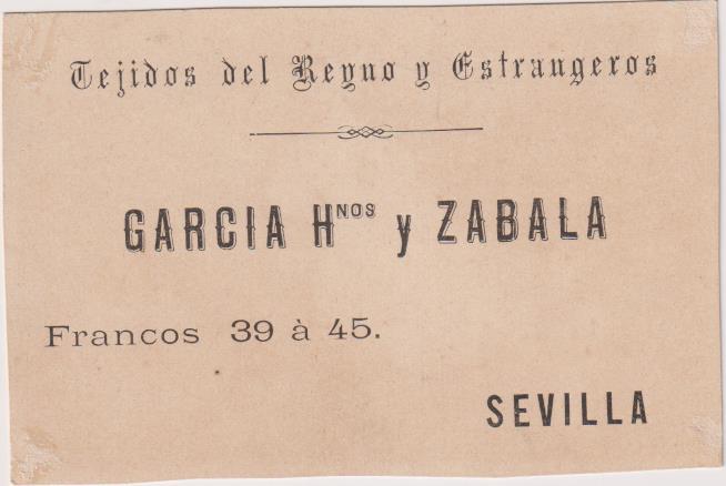 Cromo Tarjeta (11x7) Publicidad de García Hnos. y Zabala. Tejidos del Reyno y Extrangeros