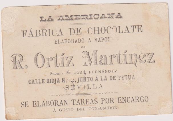 Cromo Tarjeta (10x7) Fábrica de Chocolate La Americana. R. Ortiz Martínez. Sevilla
