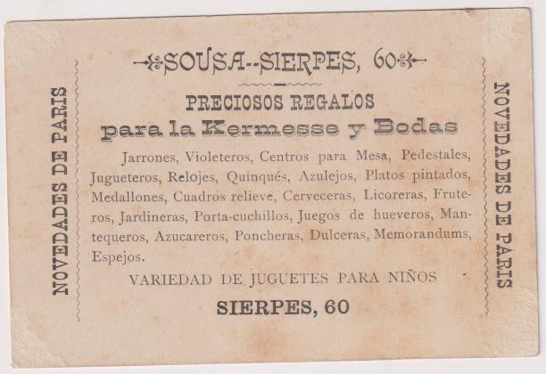 Cromo Tarjeta (10x6) Sousa. Preciosos Regalos para la Kermesse y Bodas. Sevilla