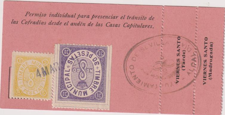 Ayuntamiento de Sevilla. Permiso para presenciar las Cofradías desde las Casas Capitulares. Año 1921