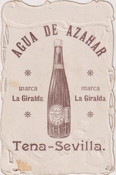Tarjeta Troquelada (10,5x7) Agua de Azahar La Giralda. Hijos de Luca de Tena, Sevilla
