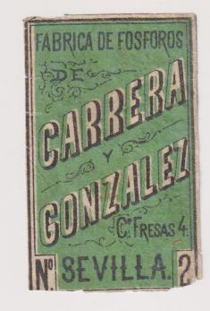 Parte de envoltorio de Caja de Cerillas. Carrera y González, Sevilla, Siglo XIX