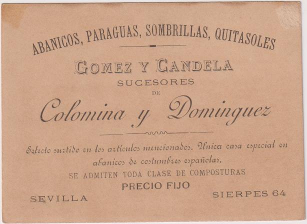 Cromo Tarjeta (10x7,5) Abanicos, Paraguas, quitasoles. Gómez y Candela