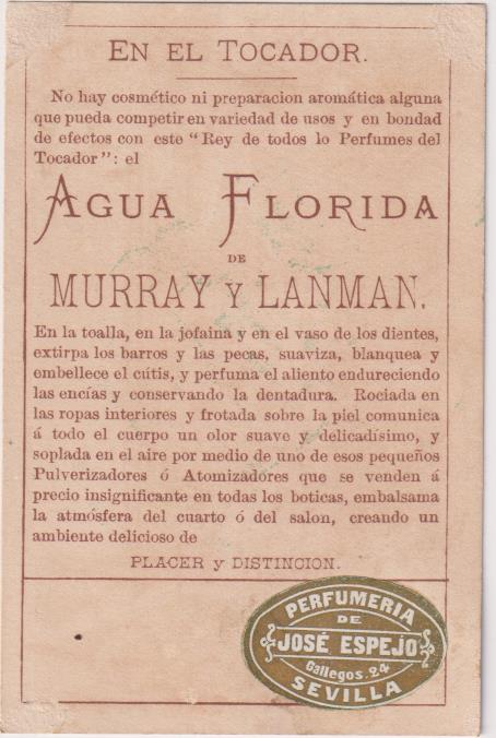 Cromo Tarjeta (11,5x7,5) Agua Florida de Murray & Lanman. Perfumería José Espejo