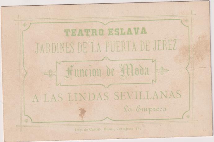 Cromo Tarjeta (11x8) Publicidad Teatro Eslavo. Jardines de la Puerta Jerez