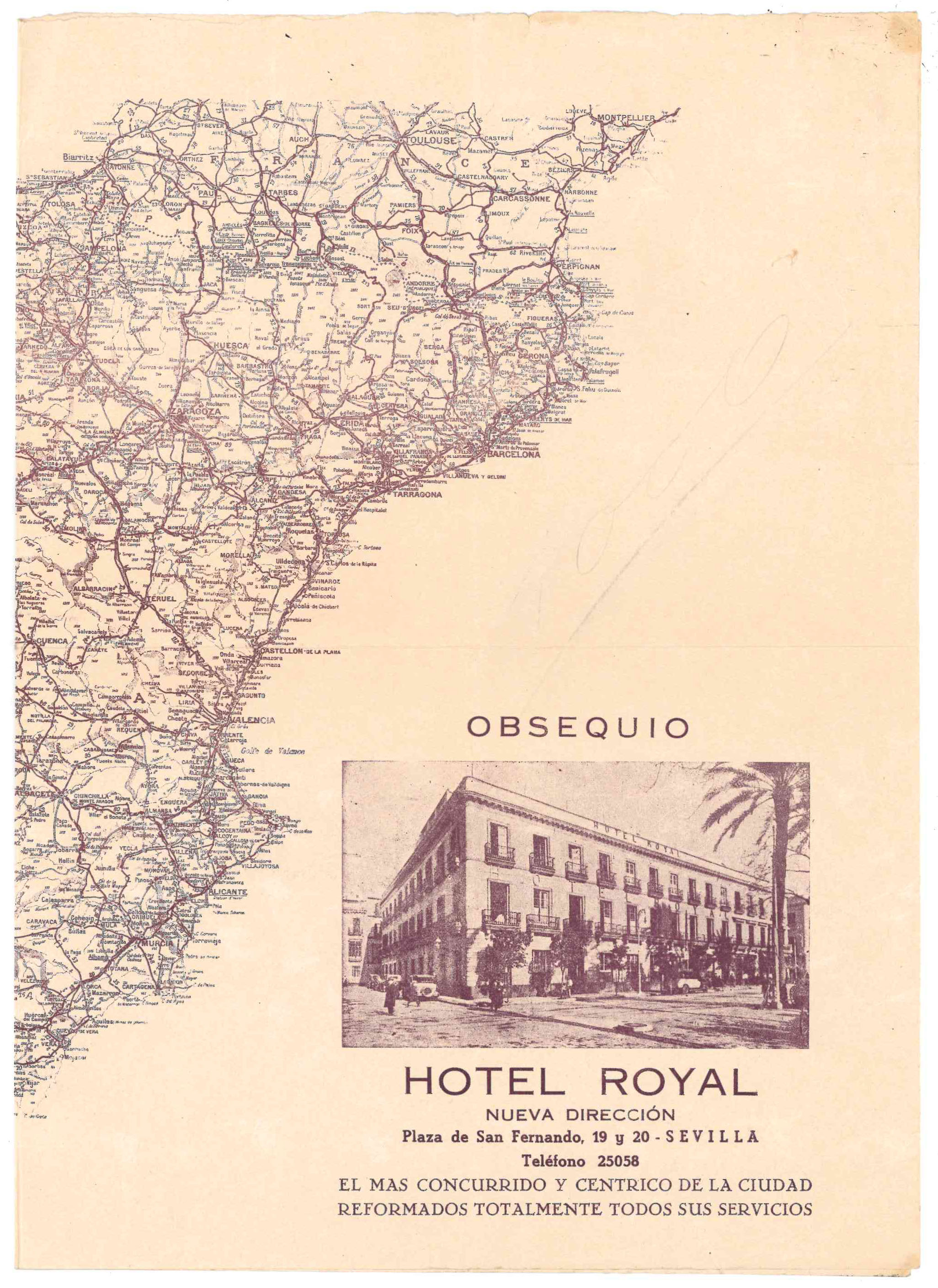 Mapa de España (50x35) Obsequio del Hotel Royal, Sevilla 1930?