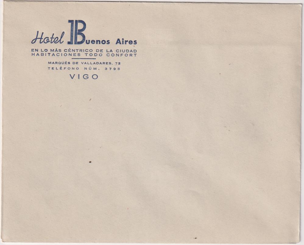 Sobre y Papel con Membrete. Hotel Buenos Aires. Vigo. SIN USAR