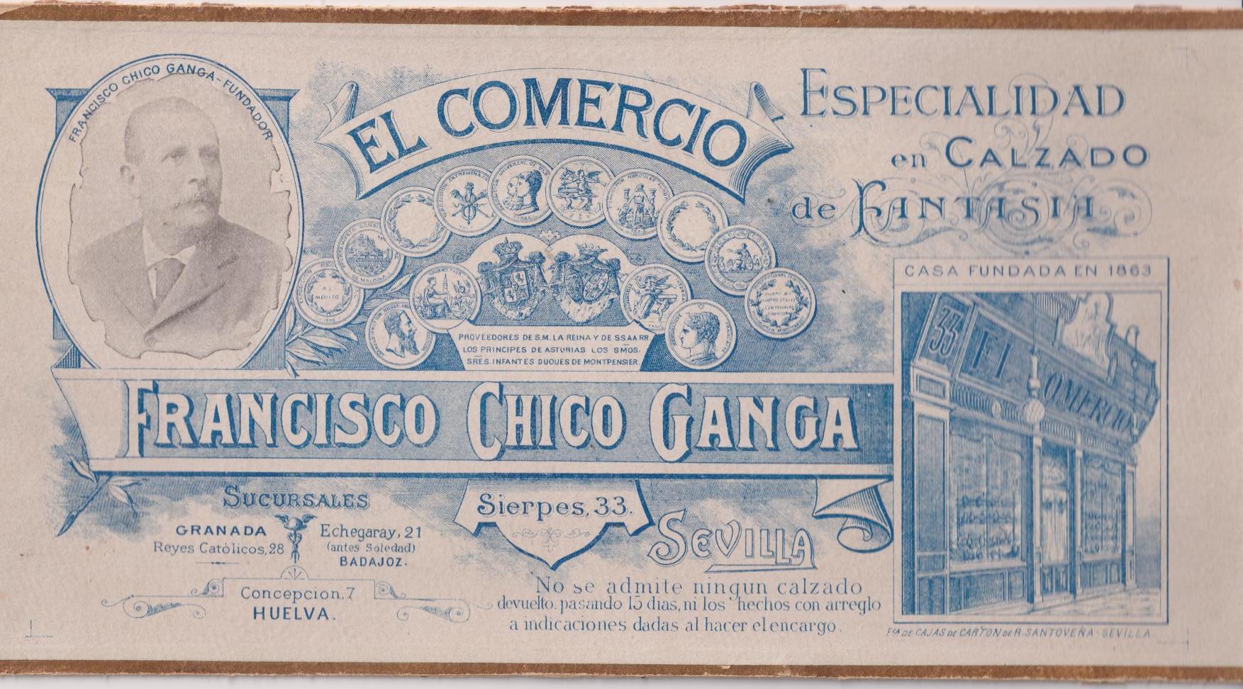 El Comercio. Francisco Chico Ganga. Tapa Caja de Cartón? Sevilla. Principios Siglo XX