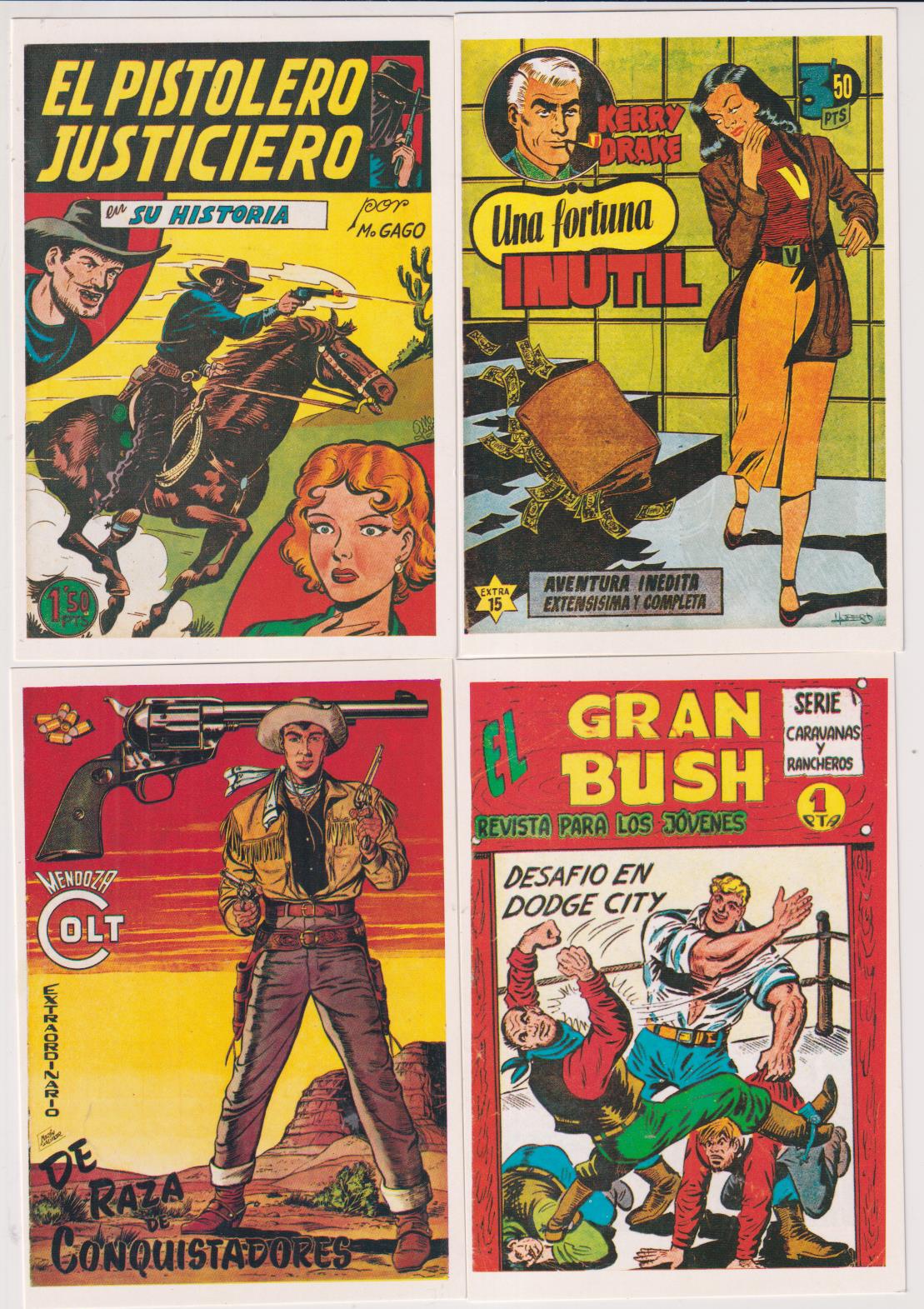 Lote de 4 Fichas de nº 1. El Pistolero justiciero, Serie Extra, Mendoza Colt Almanaque y Gran Busch