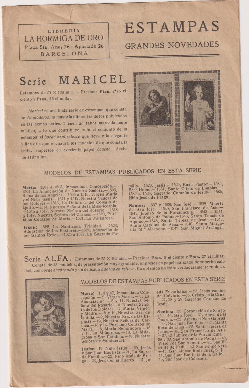 Librería La Hormiga de Oro. Catálogo Folleto. Estampas, Grandes Novedades (1920)