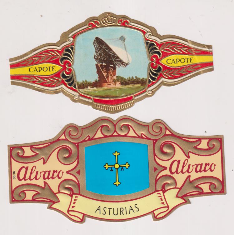 Lote de 2 Vitolas (12 y 11 cm.) Álvaro: Asturias y Capote: Serie conquista del Espacio