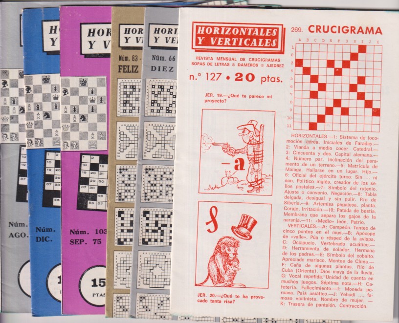 Pasatiempos. Horizontales y verticales. Lote de 6 ejemplares: 66, 83, 103, 106, 114, 127. Año 1972-1976. SIN USAR