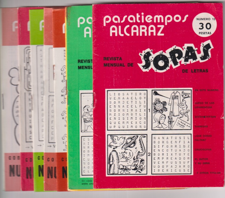 Pasatiempos Alcaraz. Lote de 8 ejemplares: 13, 22, 23, 31, 39, 46, 48, 51. SIN USAR