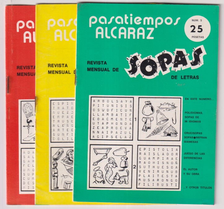 Pasatiempos Alcaraz. Lote de 3 ejemplares: 5, 6, 7. SIN USAR