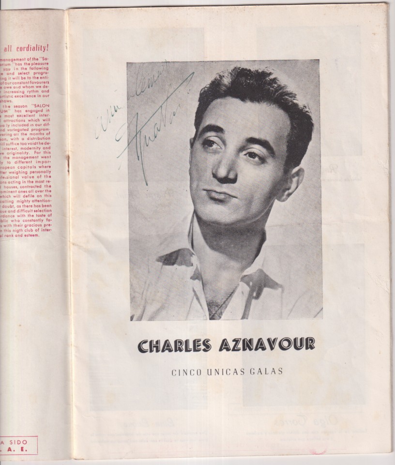 Night Club Emporium. Catálogos Publicitarios Antiguos. Charles Aznavour. Cinco únicas Galas. Barcelona 1950? programación de artistas 4º trimestre