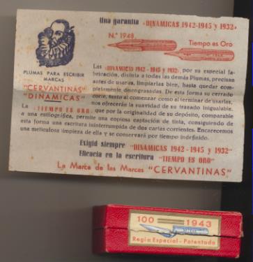 Caja de Plumas Cervantinas Dinámica. Regia Especial 1943. Caja con 25 plumas. Contiene Publicidad