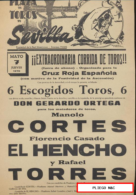 Plaza de Toros de Sevilla. Cartel (45x21) Corrida 7 de Mayo 1970