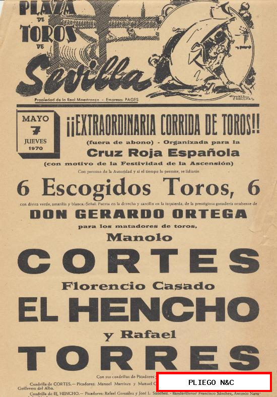 Plaza de Toros de Sevilla. Cartel (45x21) Corrida 7 de Mayo 1970