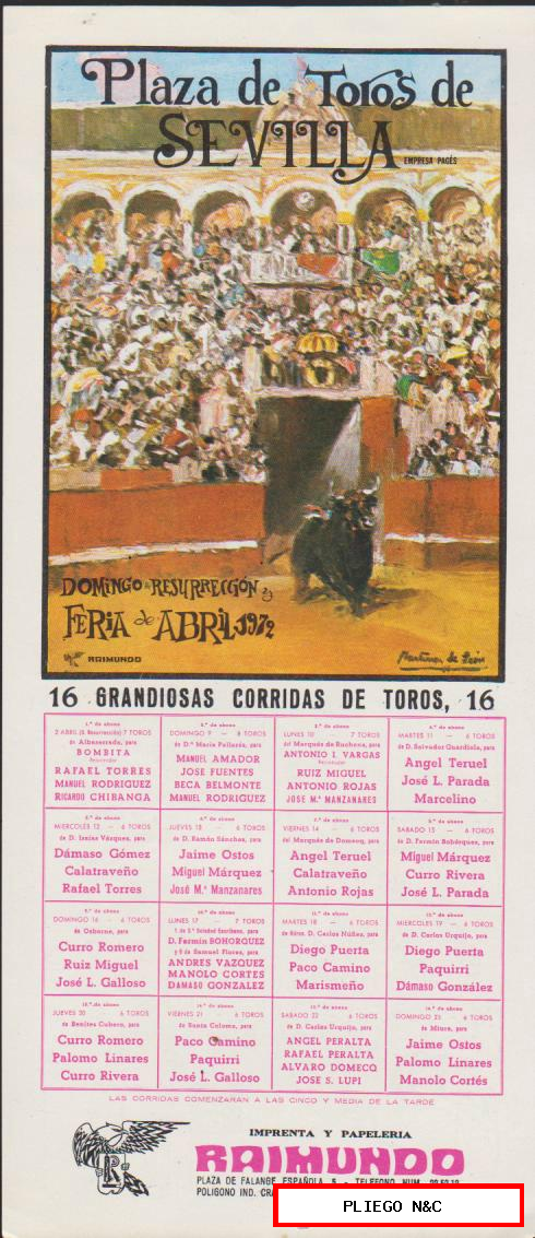 Plaza de Toros de Sevilla. Domingo de Resurrección. Feria de Abril de 1972. (28x13)