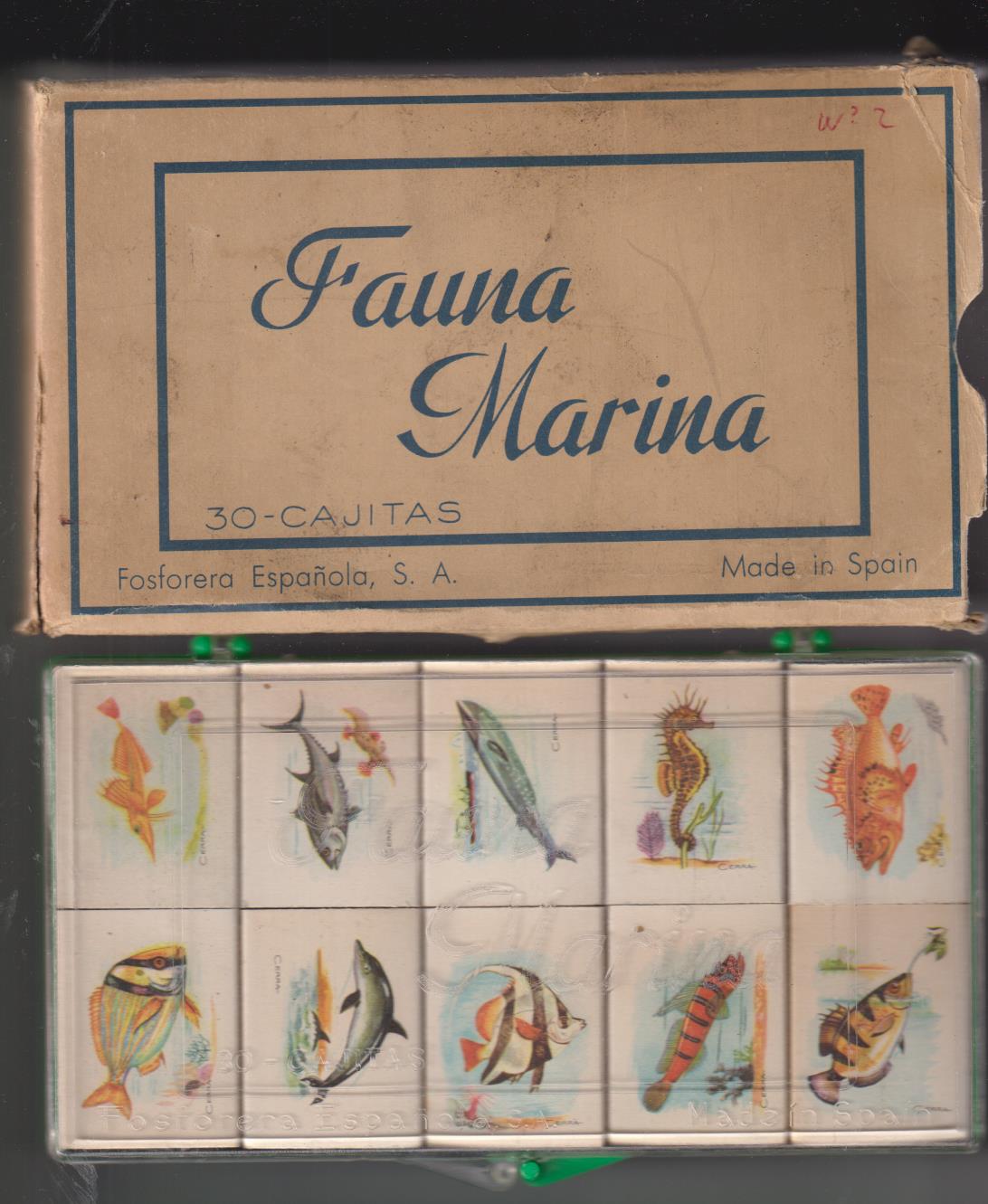 Fauna Marina Completa. 30 Cajas de Cerillas sin usar en su Estuche de plástico y caja de cartón