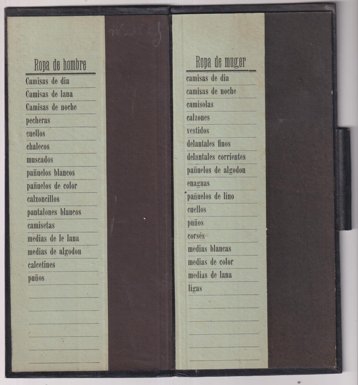 Listado de productos Parchment Slate (ropas) 6 páginas en piel. (21,5x9,5) Siglo XIX-XX