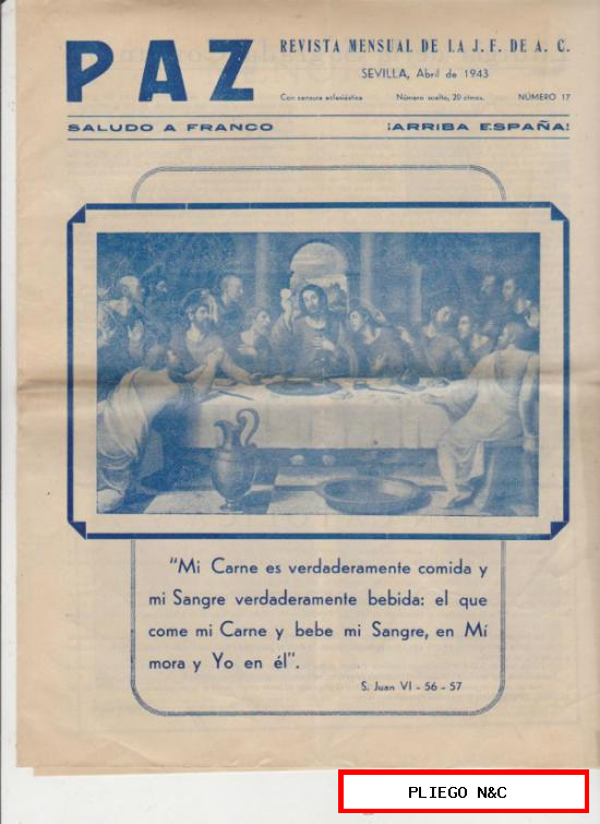 Paz nº 17. Revista Mensual de la J.F. de A.C. Sevilla 1943