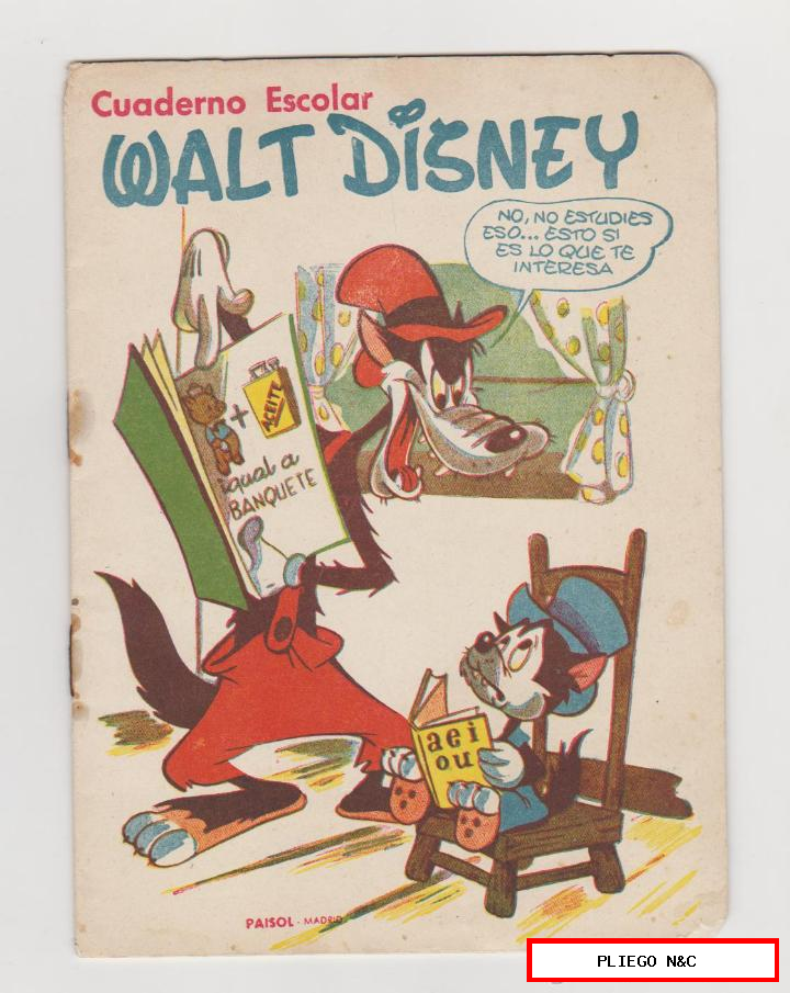 Cuaderno Escolar Walt Disney. Editorial Paysol. Años 50. SIN USAR