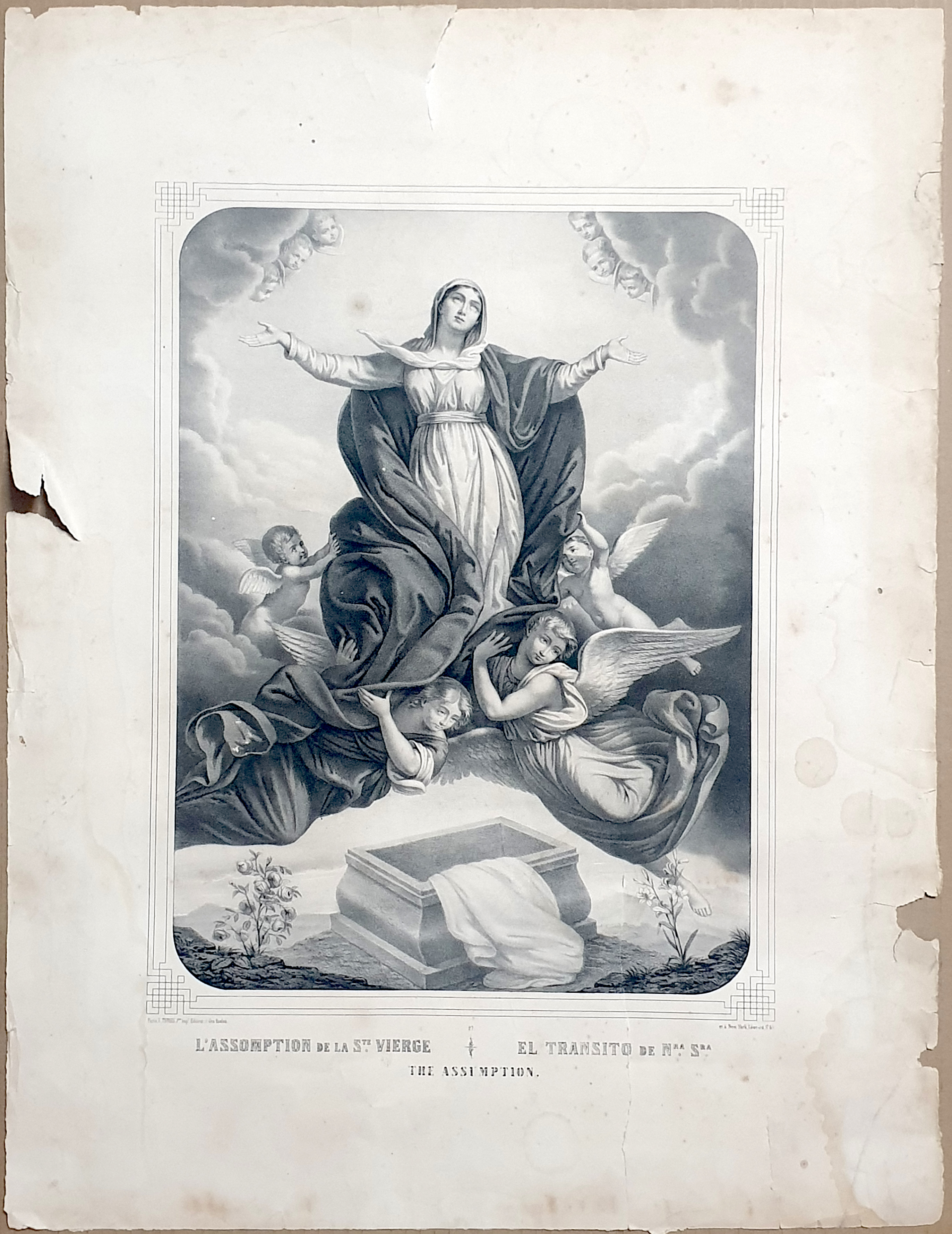 La Asunción - El Tránsito de Nuestra Señora. Grabado francés (69 x 51). París. I. Turgis. siglo XIX