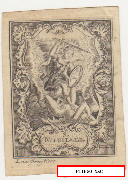 S. Michael. Grabado sobre pergamino (9,5x7 cm.) Grabador Louis Fruijtiers. Siglo XVIII. MUY RARO
