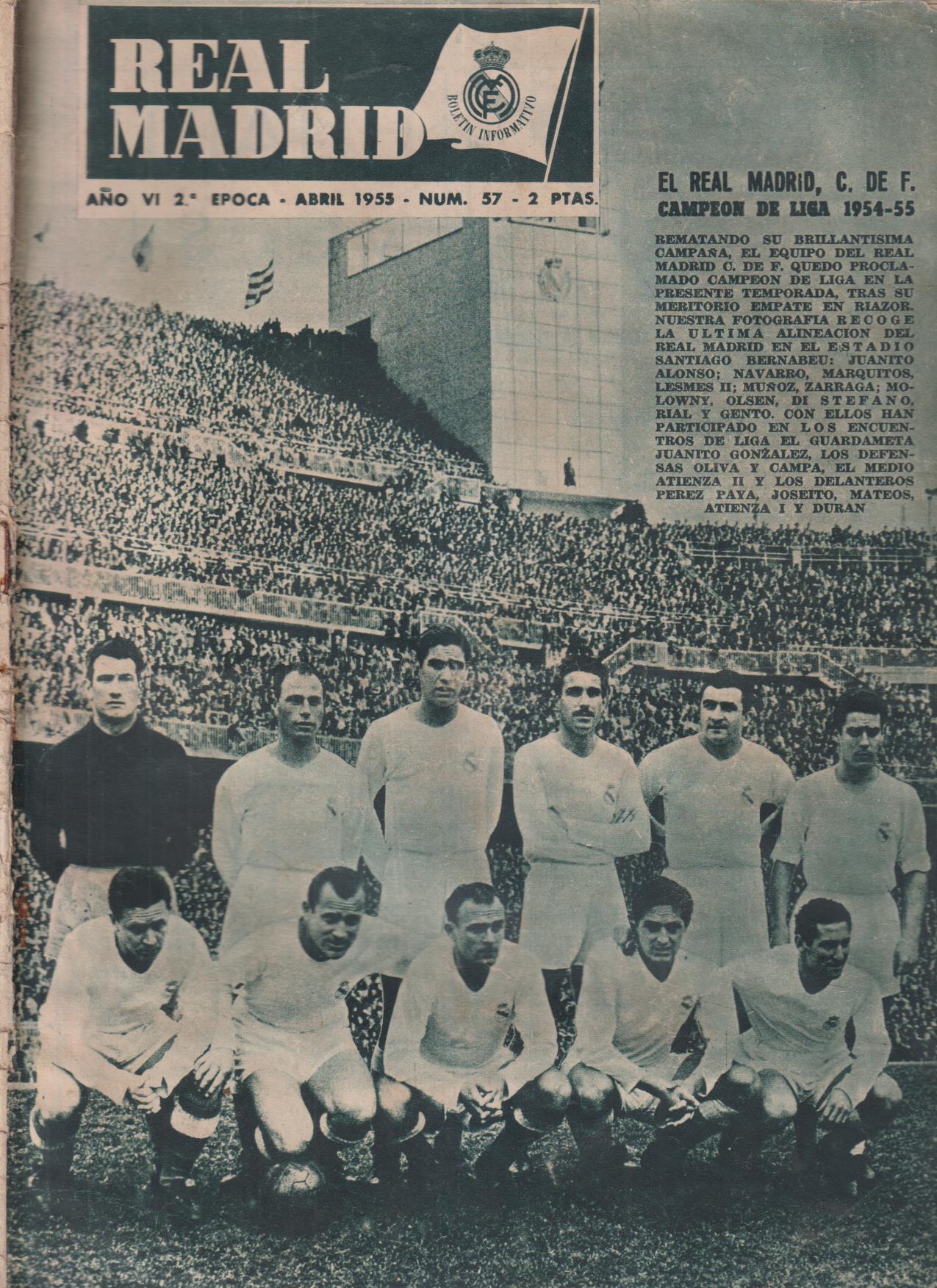 Boletín Revista oficial Real Madrid nº 57. Abril 1955