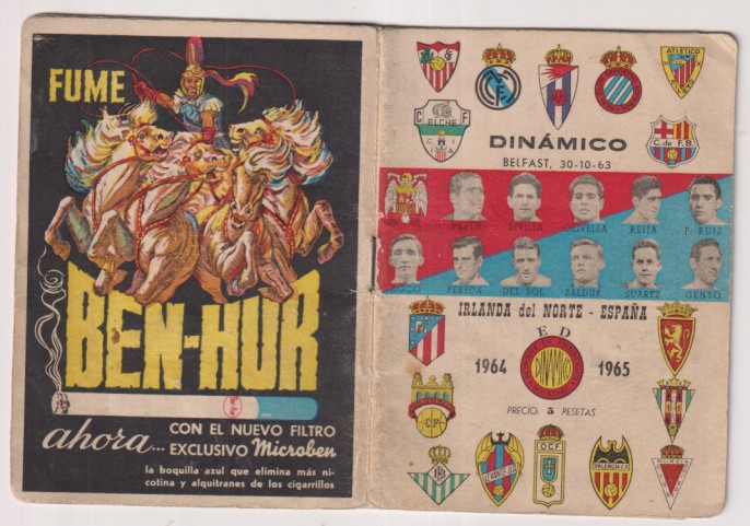Calendario de Futbol dinamico. Librillo 1964-1965. (12x9 C.) 36 páginas. Publicidad de Tabaco Ben-Hur. Con la fotografía de 16 equipos