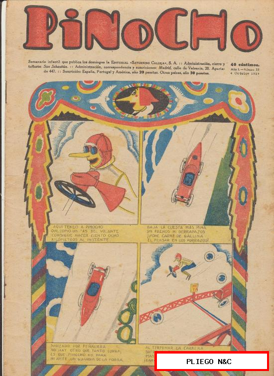 Pinocho nº 33. Editorial Calleja 1925