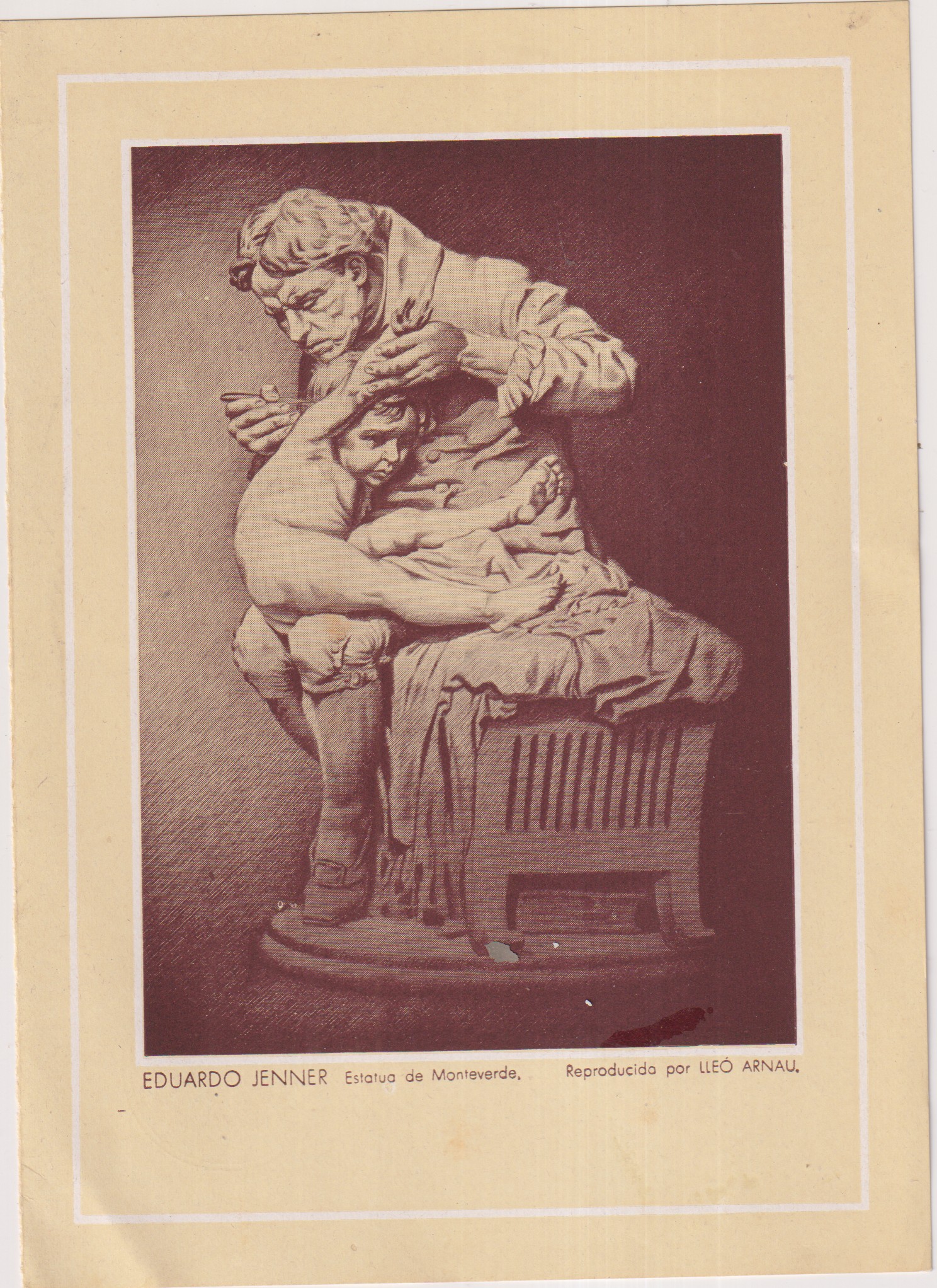 Eduardo Jenner. Estatua de Monteverde. (17x12,5) Publicidad de Laboratorios Wasserman. Barcelona 1943