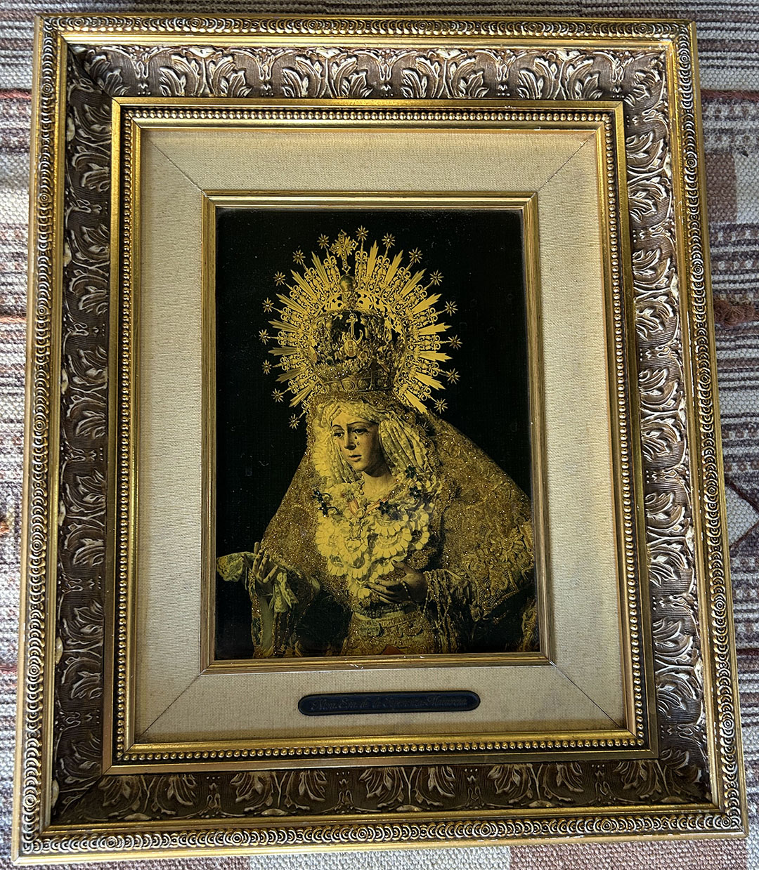 Virgen de la Esperanza Macarena. Enmarcada, paspartú y cristal. 50x41,5 cm.