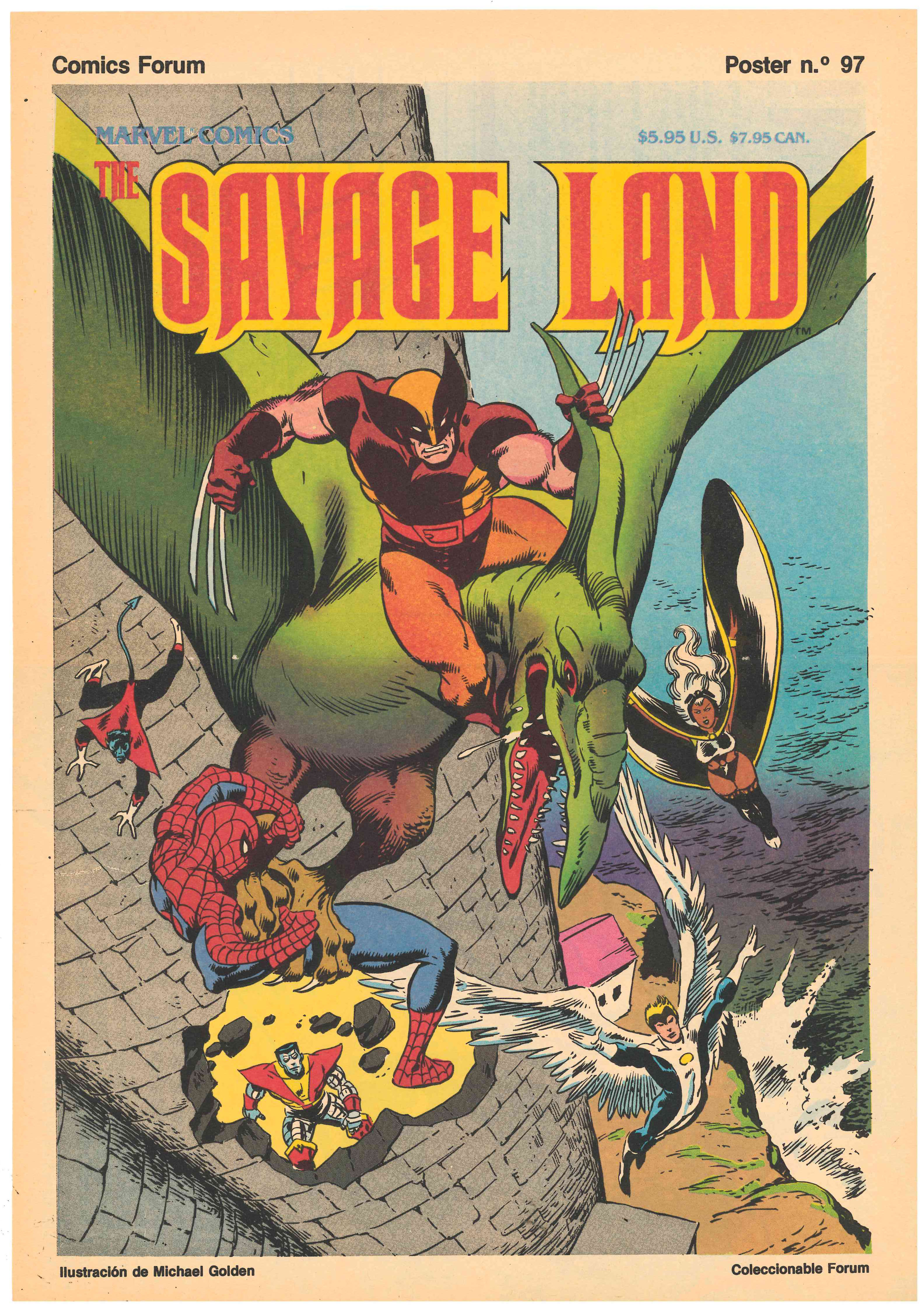 Póster nº 97. Coleccionable Forum. Portada de The Savage Land. Ilustración de Michael Golden