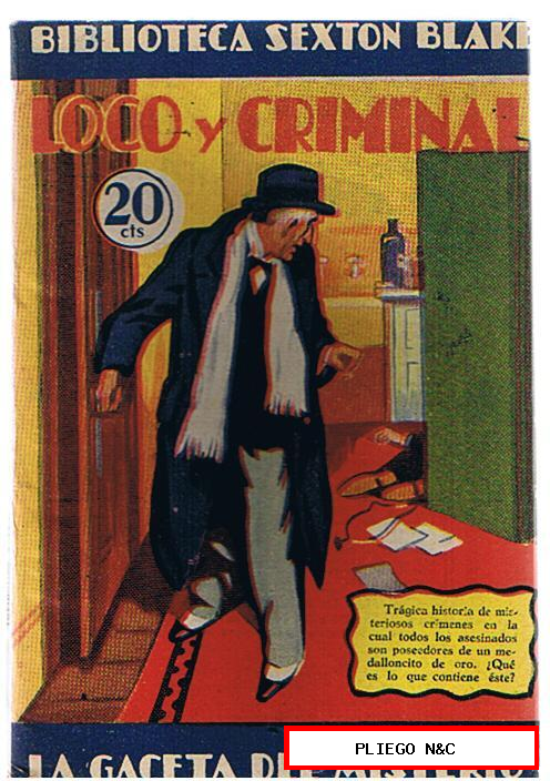 Biblioteca Sexton Blake nº 113. Loco y criminal. Editorial Tor 1932
