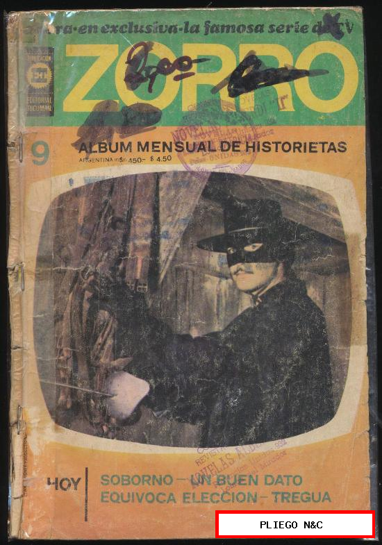 El Zorro nº 9. Editorial Tucumán. Buenos Aires 1958