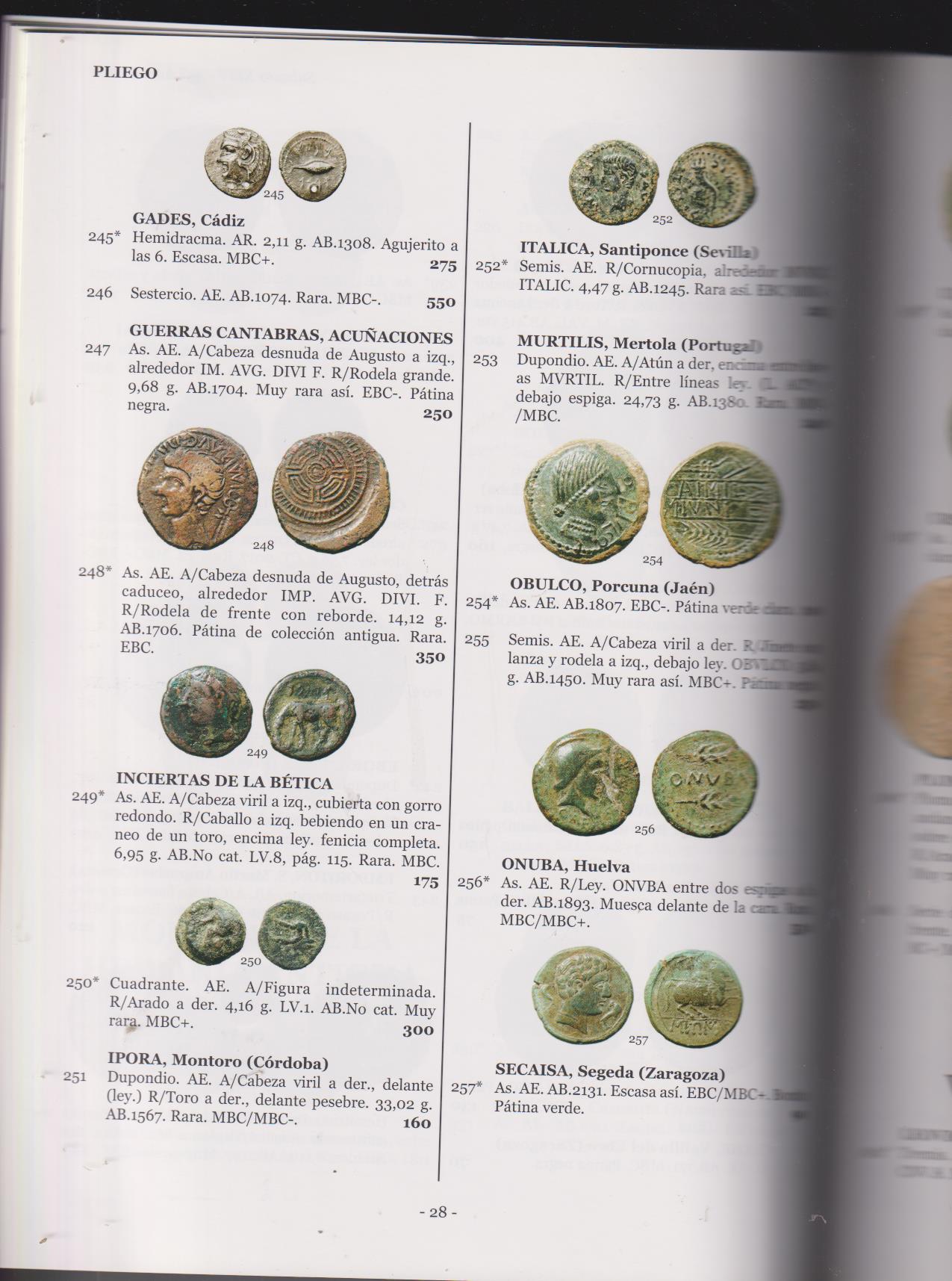 Pliego. Catálogo de Subasta. 17 de Diciembre de 2009. Monedas, medallas, condecoraciones, Billetes. 500 lotes fotografiados
