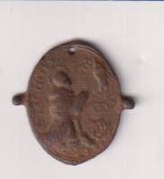 Virgen del Rosario. medalla (AE 22 mm.) R/San Jacinto. Siglo XVII-XVIII