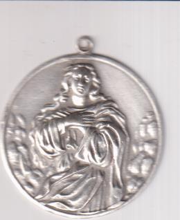 Virgen María. Medalla en alto relieve. (AR 40 mm.) Siglo XIX