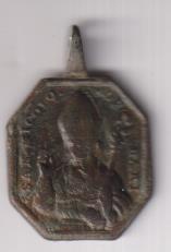 San Nicolás de Bari Medalla (AE 27 mms.) R/ Angel de la Guarda. Siglo XVII-XVIII